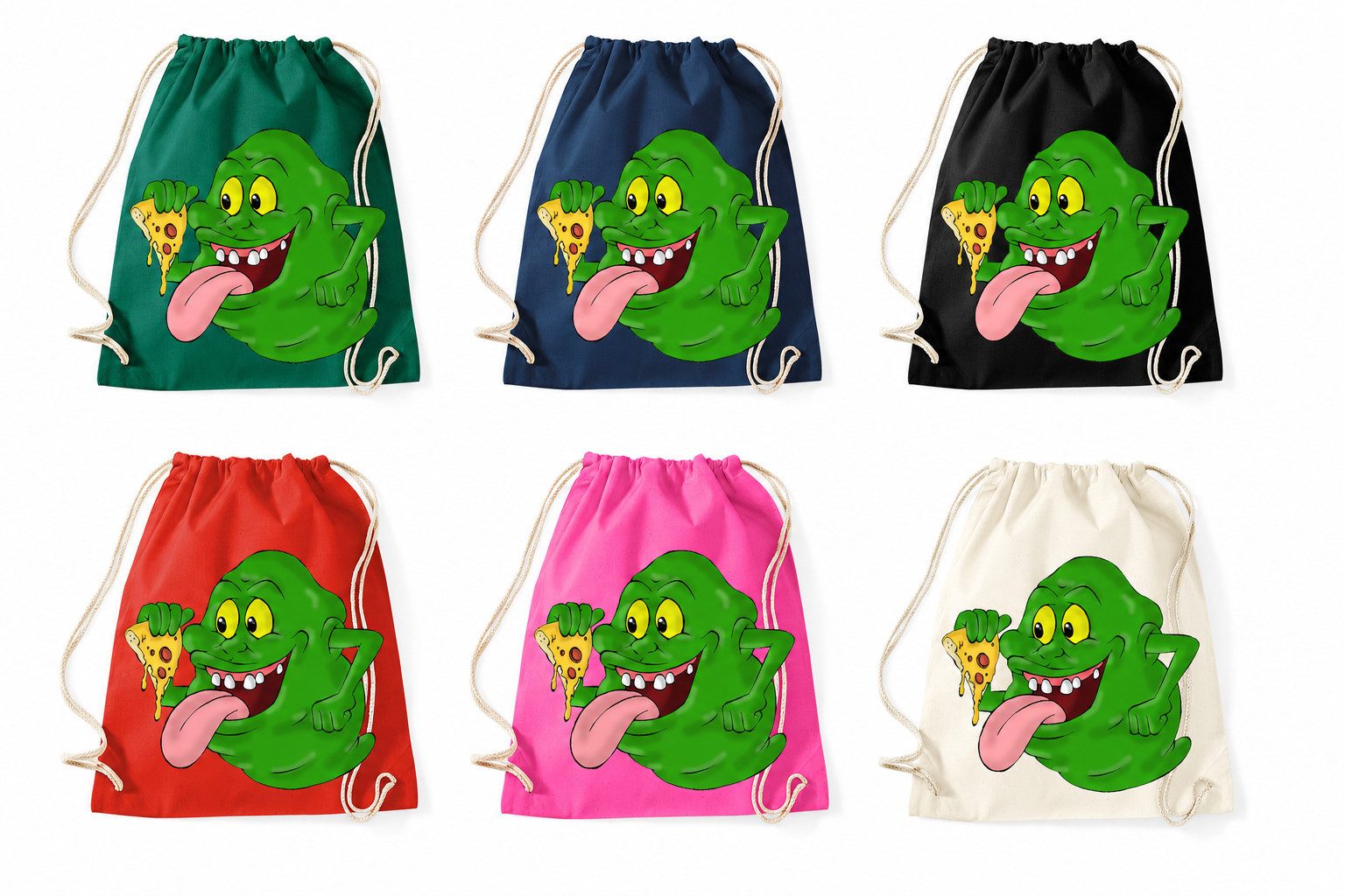 Blondie & Brownie Turnbeutel Slimer Turnbeutel Print Kultgeist Retro Motiv Freizeit Fun (Einzelartikel, Set-Info: 1-teilig), Slimer_Beutel Kultgeist Retro Turnbeutel