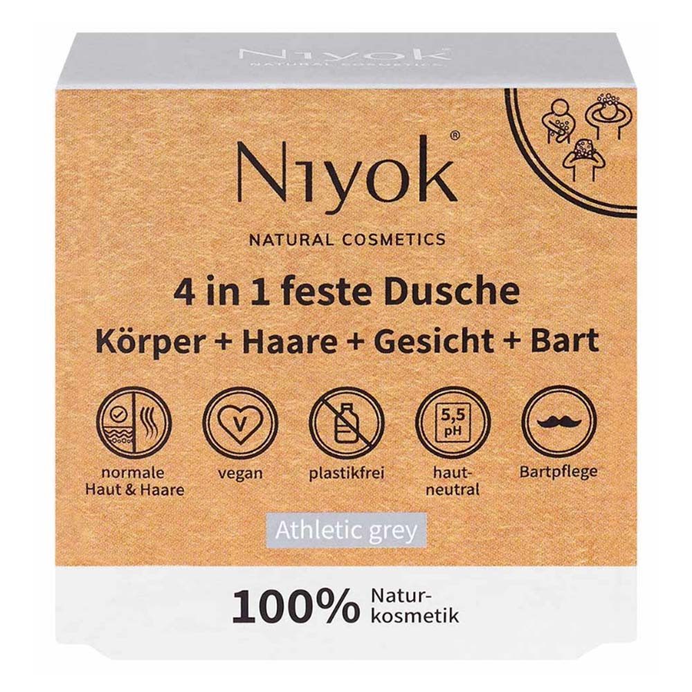 Niyok Feste Duschseife 4in1 feste Dusche Körper+Haare+Gesicht+B - Athletic grey 80g