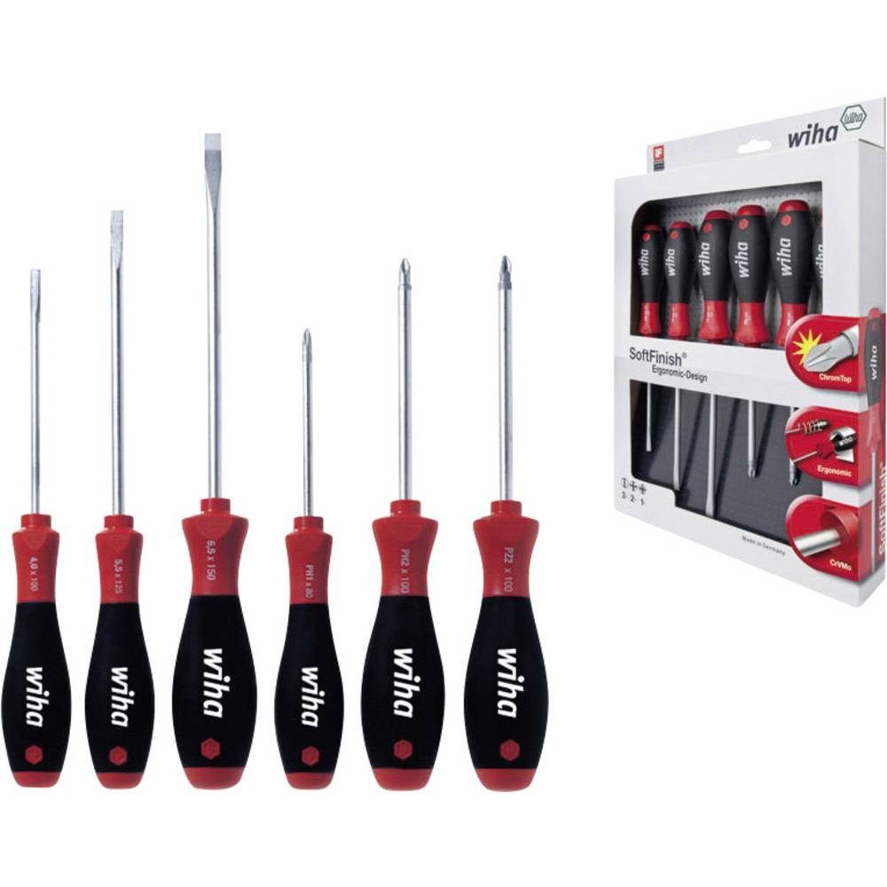Wiha Schraubendreher Schraubendreher Set SoftFinish® Schlitz, Phillips, Pozidriv 26113, Mehrkomponentengriff