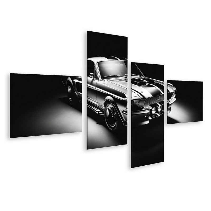 islandburner Leinwandbild Kontrastreiches Bild eines klassischen Muscle-Cars Schwarz-Weiß