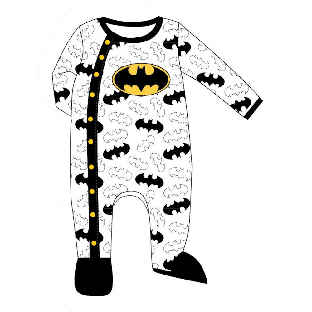 Batman Strampler Batman Baby-Strampler in Weiß-Schwarz, 100% Baumwolle, Gr. 62–92 Logoprint