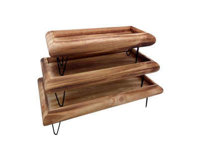 1a-Handelsagentur Servierteller »Dekotablett-Set 3tlg. aus Holz mit Metallfüßen Serviertablett Holztablett Deko«, Holz