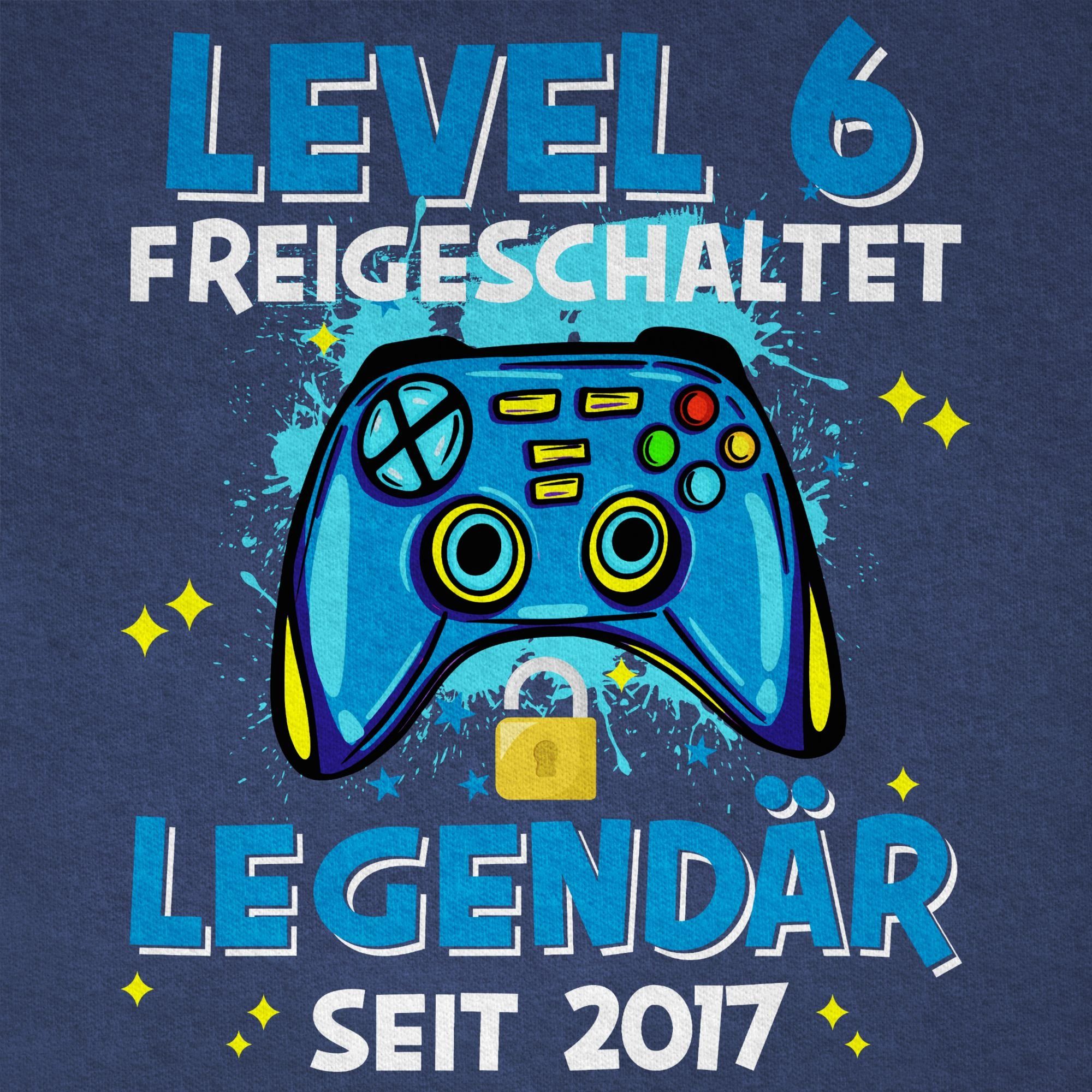 Shirtracer T-Shirt Level 6 6. seit 2017 Dunkelblau Meliert Geburtstag 01 Legendär freigeschaltet