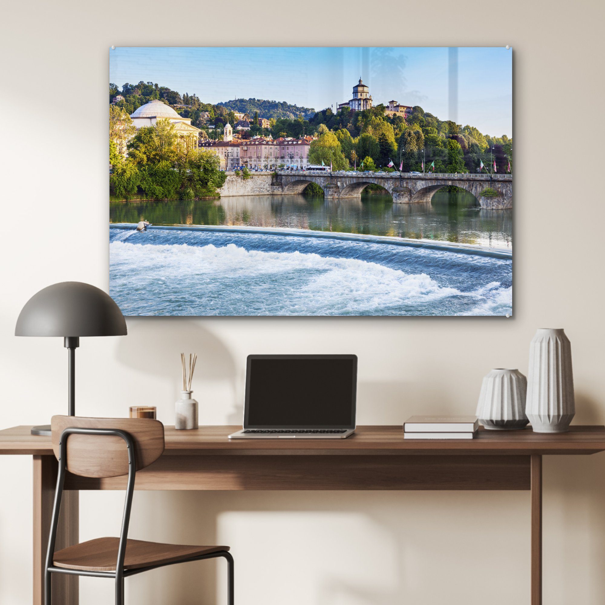 (1 Turin Brücke Wohnzimmer St), & - Acrylglasbilder Schlafzimmer Acrylglasbild - Fluss, MuchoWow