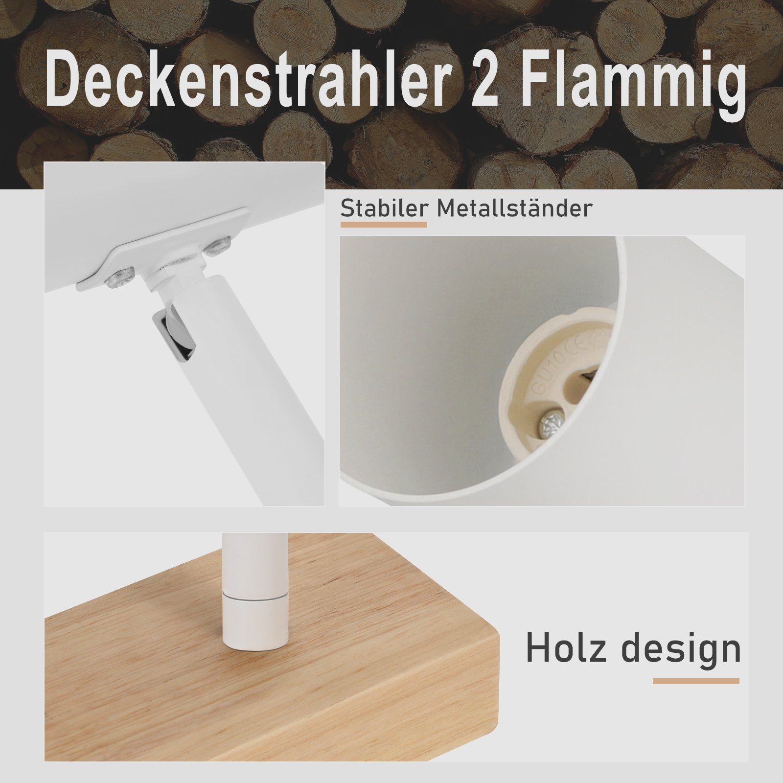 Deckenspot ZMH Weiß integriert, Nicht LED LED Modern, Dimmbar fest 330°Schwenkbar GU10- Deckenstrahler LED Deckenlampe