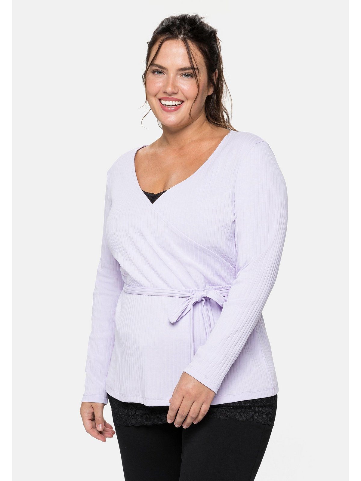Sheego Langarmshirt Große Größen in Wickeloptik, mit Rippstruktur