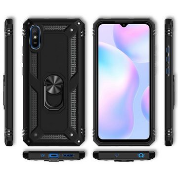 Nalia Smartphone-Hülle Xiaomi Redmi 9A, Stoßfeste Military-Style Ring Hülle / Extrem Schützend & Robust / Anti-Fingerabdruck / Kratzfest / Silikon Cover Innen & Hardcase Außen / Case mit 360° drehbarer Finger-Halter / Schutzhülle für magnetische KFZ-Halterung