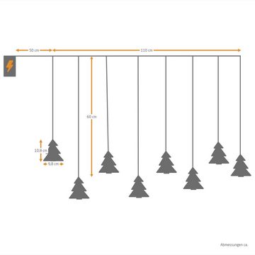 Raburg LED-Girlande Acrylvorhang Tannenbaum, 8 LEDs in Warm-Weiß, 110 cm lang, nur Indoor, 6/18-Timer, batteriebetrieben, inkl. Batterien,- Haken & Saugnäpfe