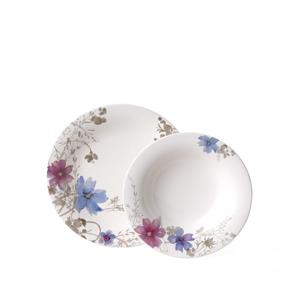Villeroy & Boch Tafelservice Mariefleur Gris Basic (12-tlg), 6 Personen, Fine China-Porzellan, Teller Set, Made in Germany, Fine China Porzellan