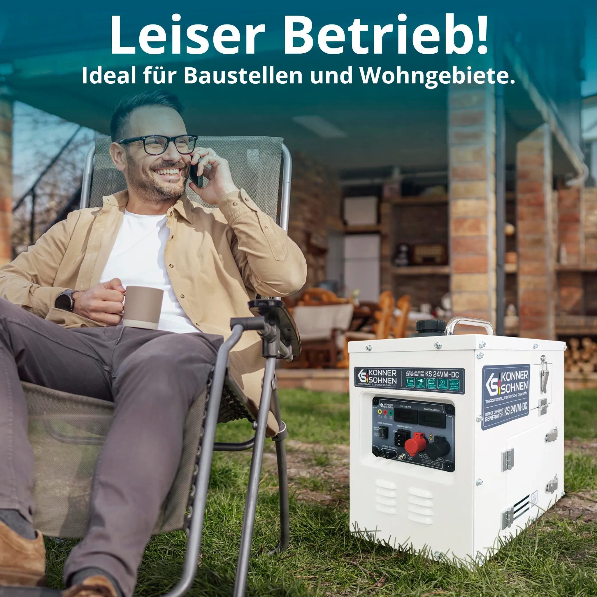 Könner & Söhnen KS 24VM-DC generator (24V DC generator for solar systems and battery charging, 1-piece, 60A charging current, auto-start function, 8L tank, 24-27.5V), 24V direct current, auto mode, soundproofed, 69dB, Euro V