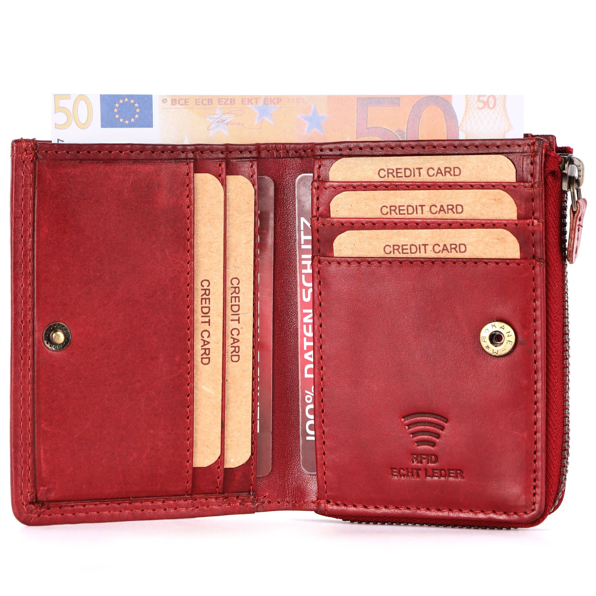 Benthill Geldbörse Klein Echt Leder RFID Damen & Herren Geldbeutel Slim-Wallet Portmonee, RFID-Schutz Kartenfächer Münzfach Reißverschlussfach – Bild 3 von 5