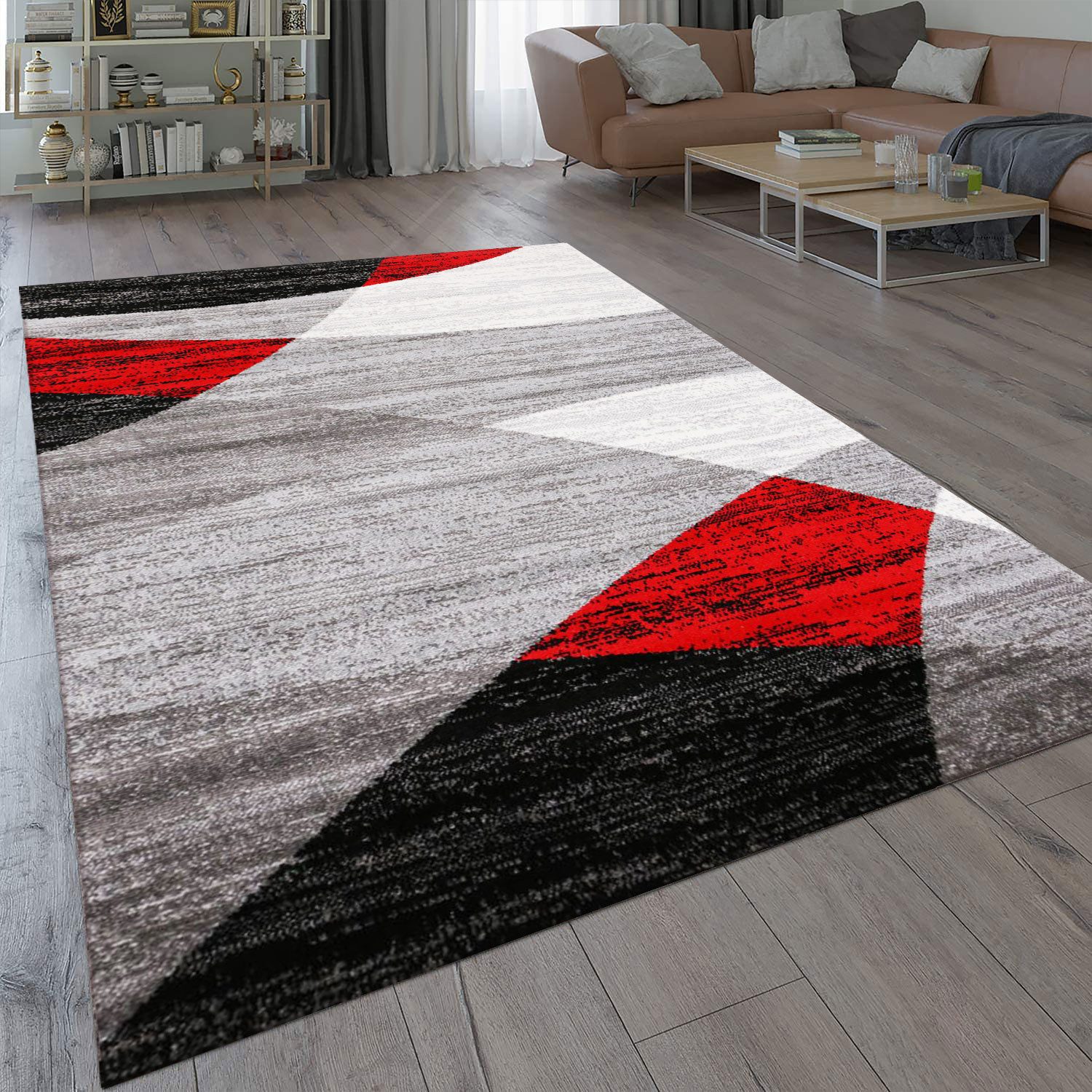 Vimoda Läufer Wohnzimmer Teppich Kurzflor, geometrisches Look, Rechteckig, Höhe: 5 mm, Läufer Moderner Meliert Muster für Küche und Schlafzimmer