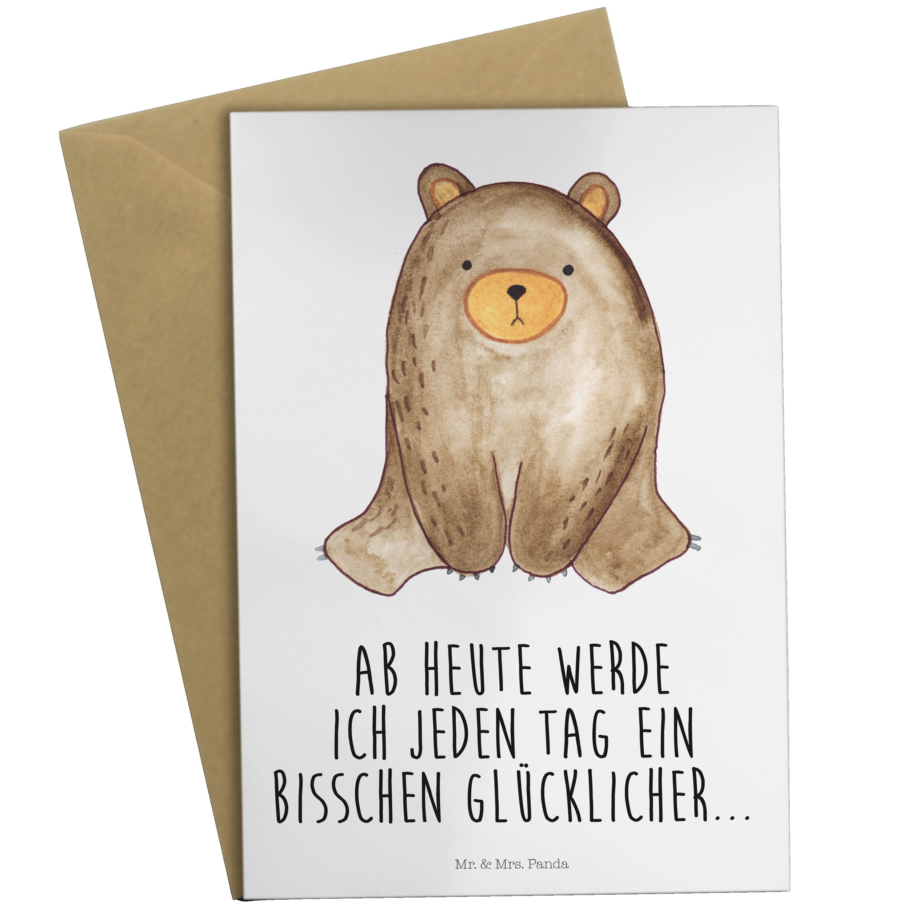 Mr. & Mrs. Panda Grußkarte Bär sitzend - Weiß - Geschenk, Geburtstagskarte, Einladungskarte, Hoc