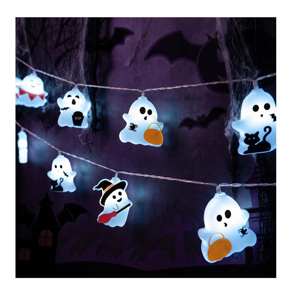 nsihing LED-Lichterkette LED Lichterkette Halloween Deko, Geisterlichter, 20-flammig, Batteriebetriebene Lichterkette mit 10 warmweißen Gespenstern