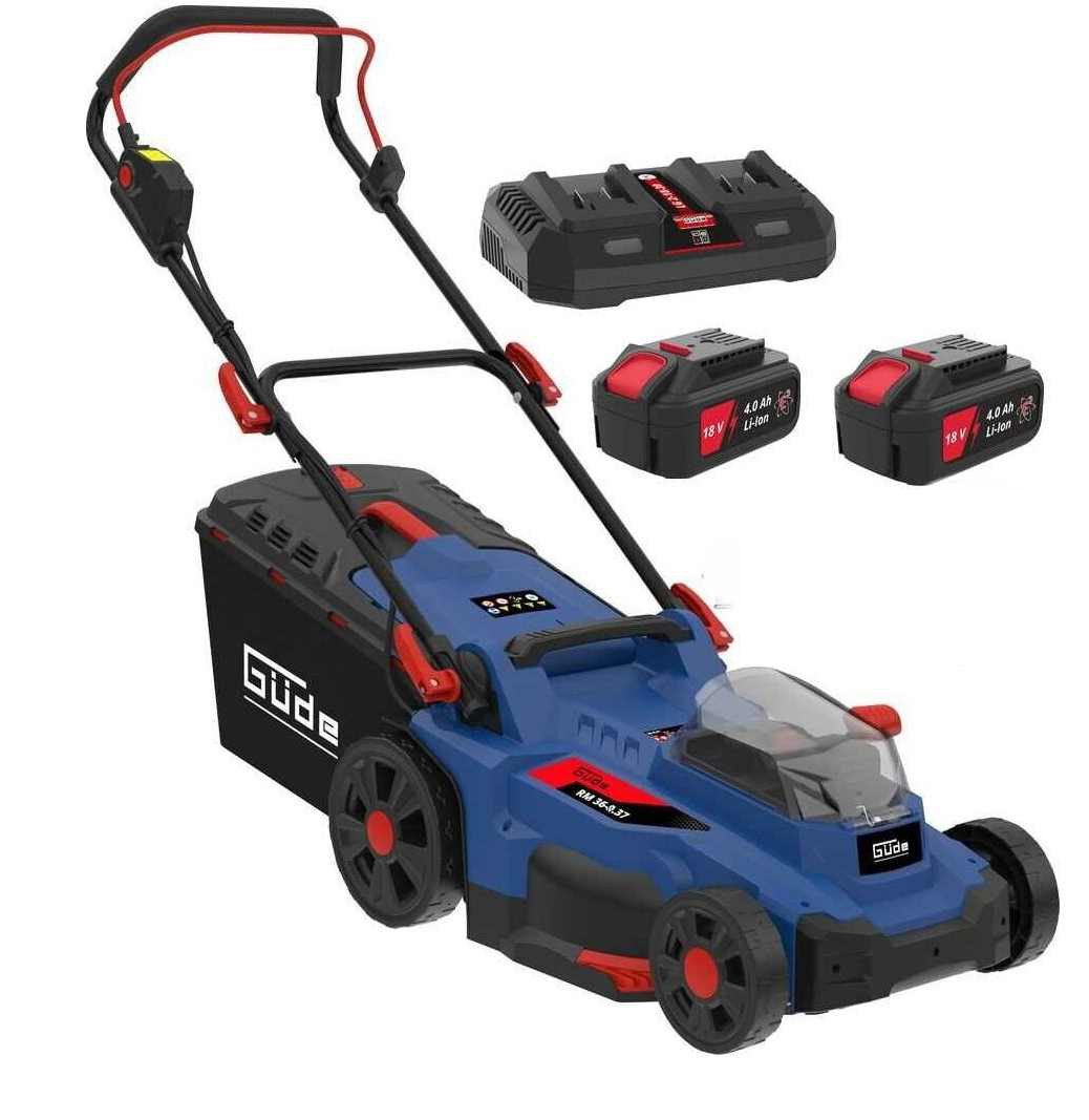 Güde Akkurasenmäher Akku Rasenmäher RM 36-402-30.37 + 2 x Akku 4.0 Ah und Doppelladegerät