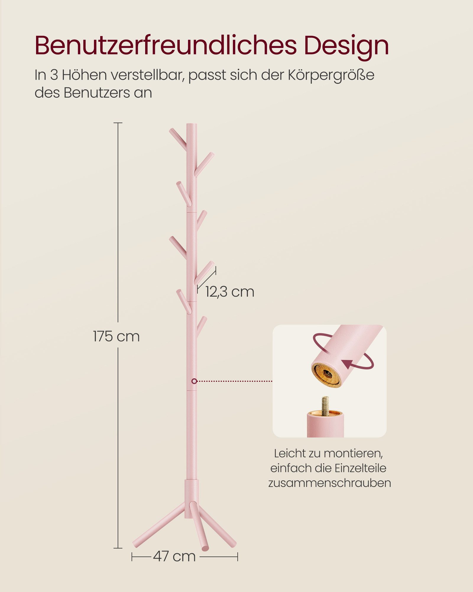 VASAGLE Garderobenständer Kleiderständer, Massivholz, 3 Höhen, 47x47x175cm günstig online kaufen