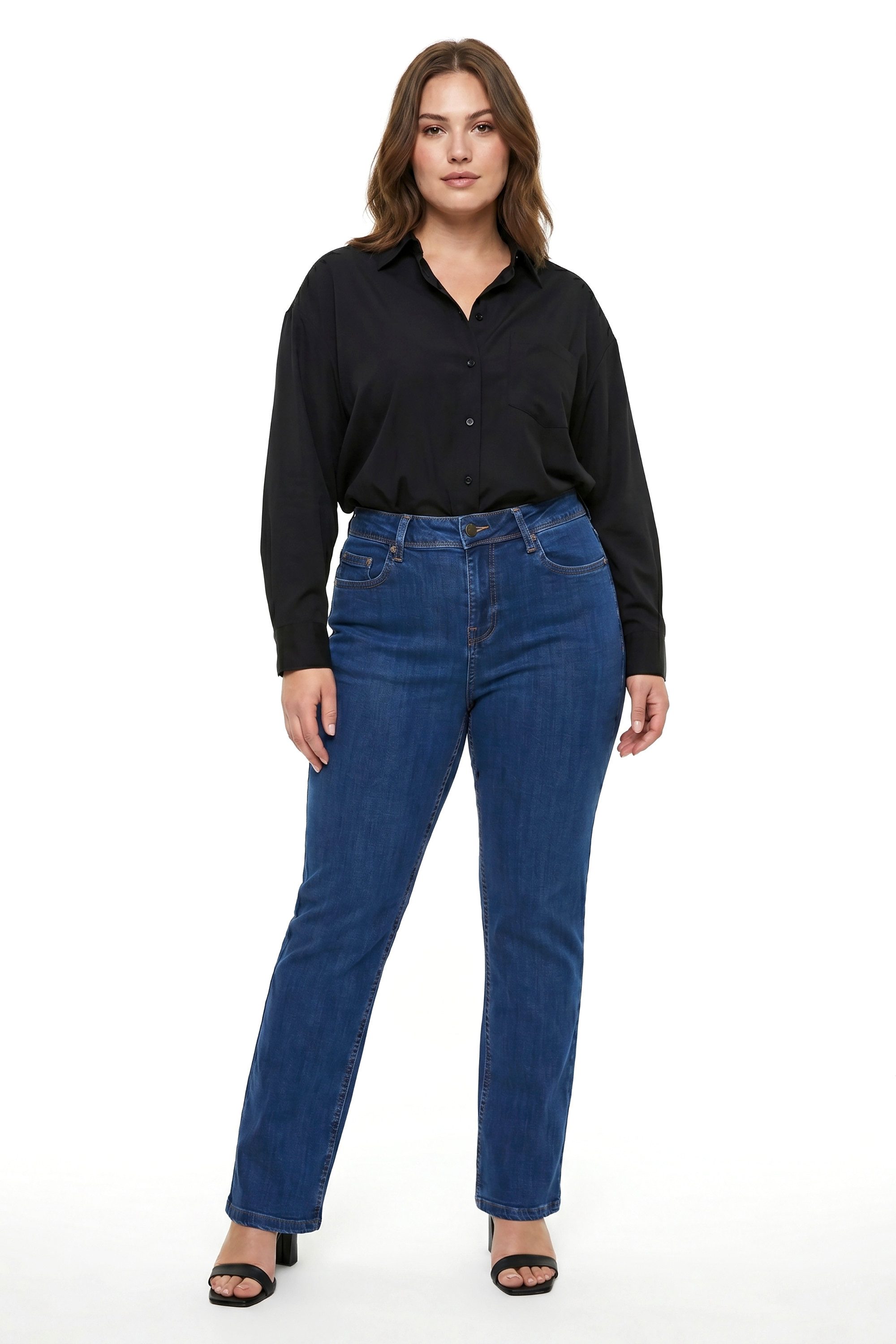 ESRA Straight-Jeans Straight Fit Jeans Damen High Waist Hose FG2 Straight Leg Damen Jeans Hose Stretch bis Übergröße Plus Size
