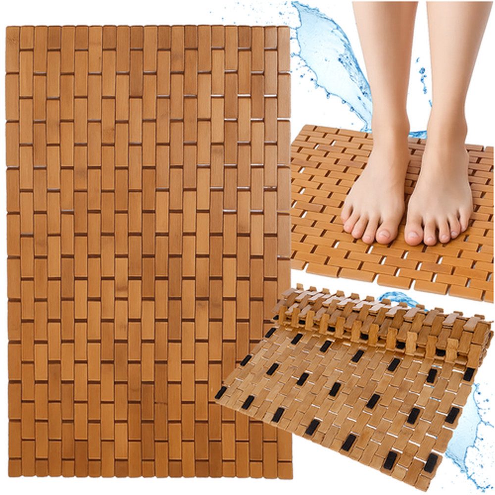 Ruhhy Antirutschmatte Bambus-Badezimmermatte, Spar-Set, 1-St., wasserdicht, verhindert Feuchtigkeitsansammlungen und Schimmelbildung