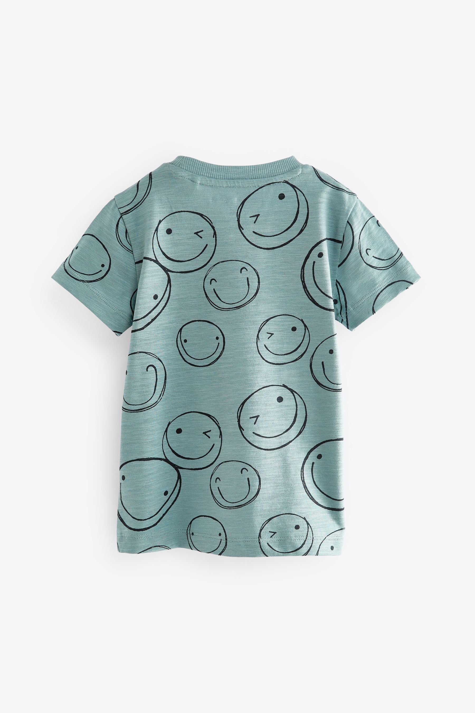 Ärmeln, kurzen Faces Smile bedruckt Next durchgehend T-Shirt (1-tlg) T-Shirt mit Blue Teal