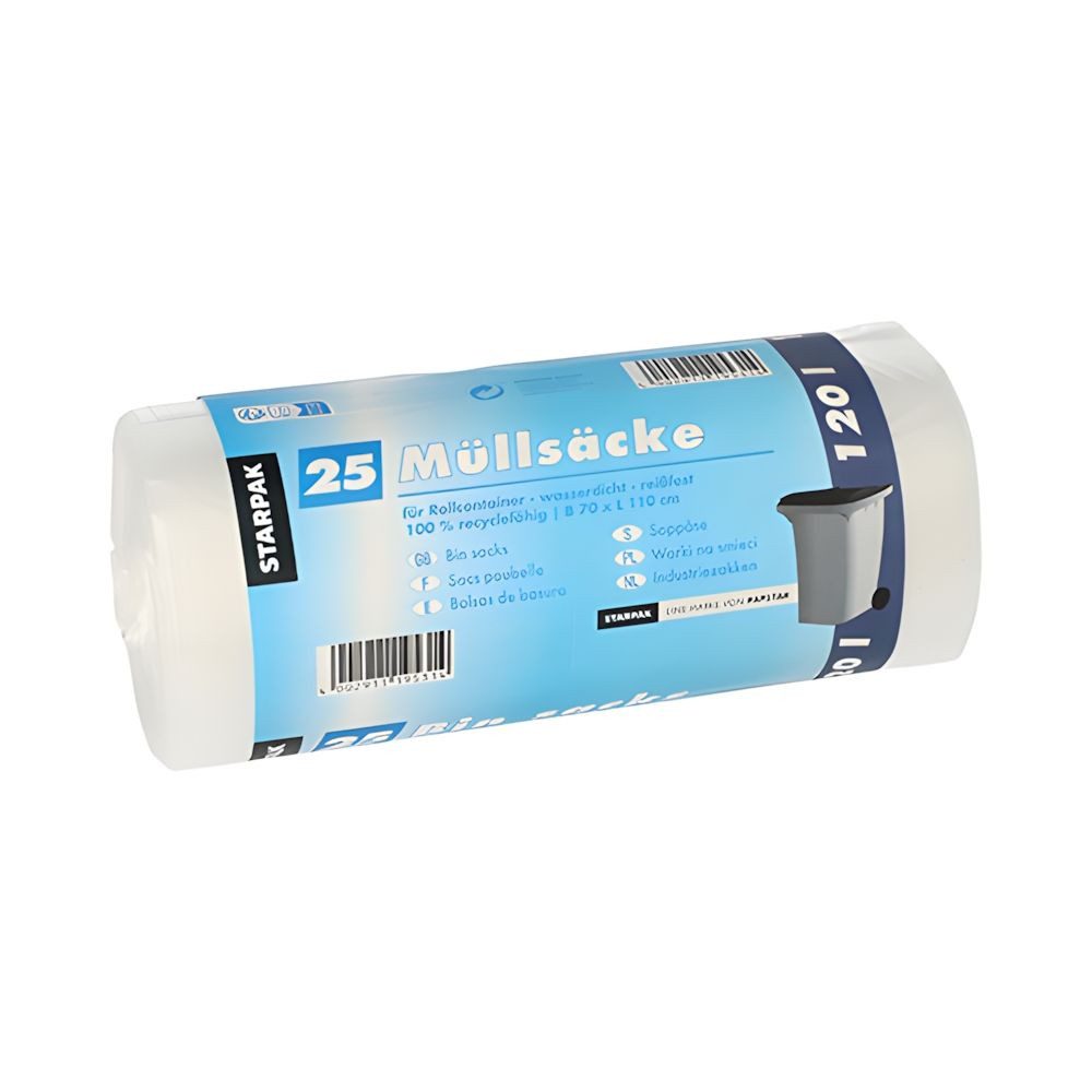 PAPSTAR Müllbeutel Müllsäcke, HDPE 120 l 110 cm x 70 cm transparent 20 my 500 Stk