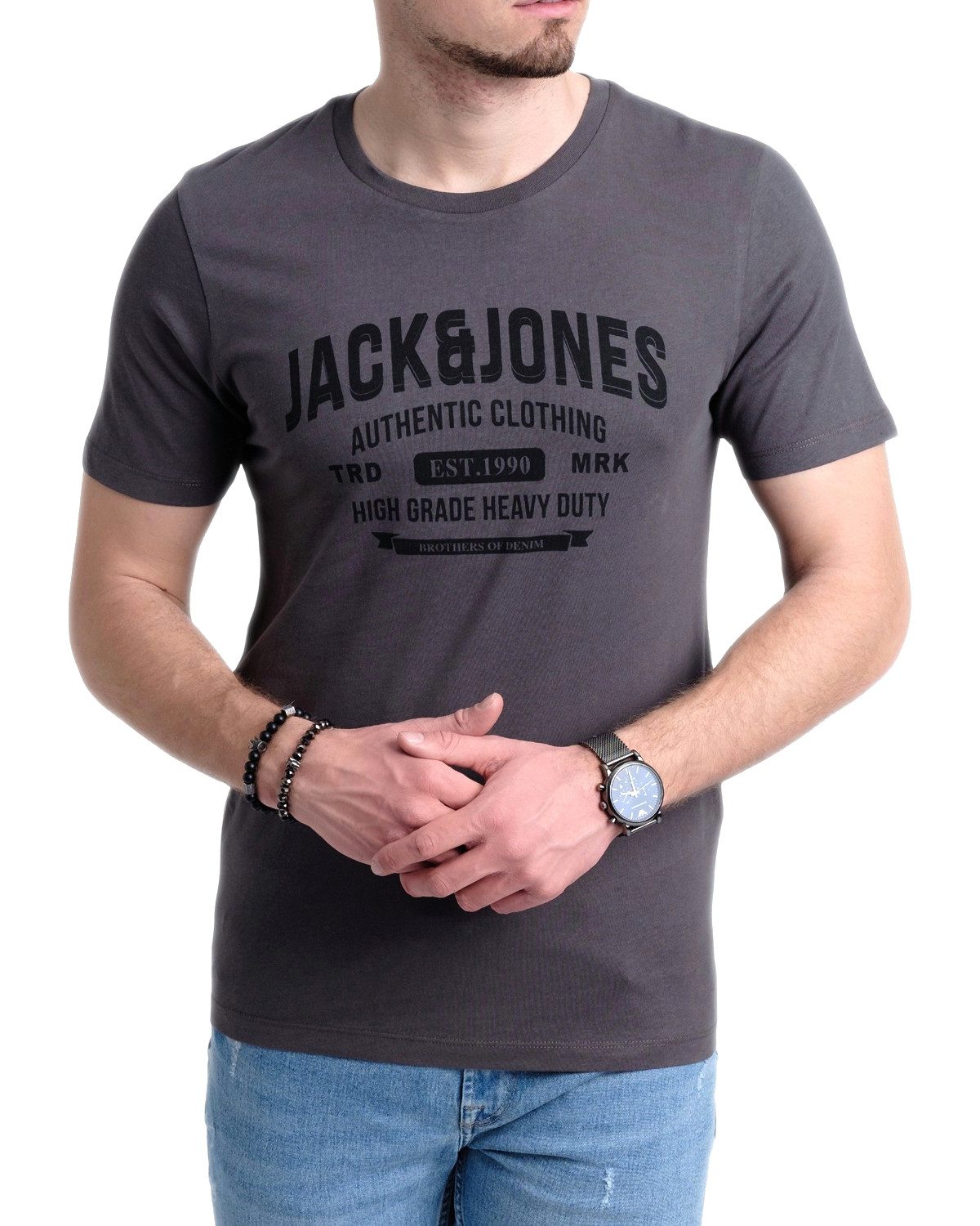 Jack & Jones Print-Shirt Bequemes Slimfit Shirt (Spar-Set, 3er-Pack) in Unifarbe mit Print