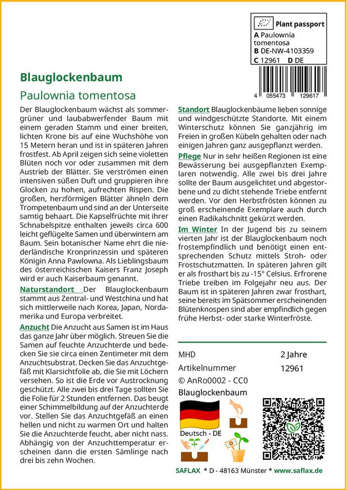 Thumbnail - SAFLAX Blumensamen SAFLAX - Samen - Blauglockenbaum