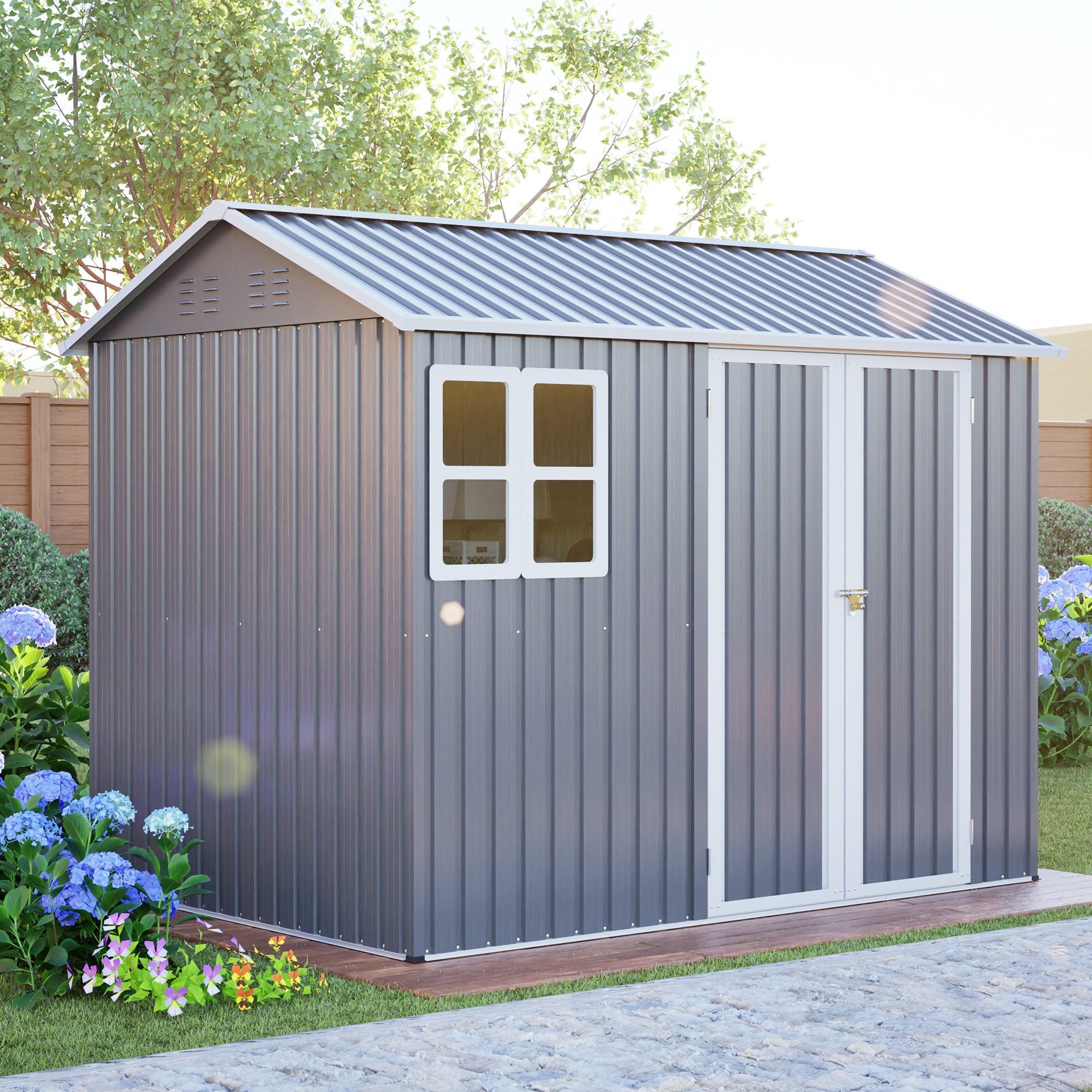 Thanaddo Gerätehaus 6 x 8 ft. Gartenschuppen mit Sprossenfenstern