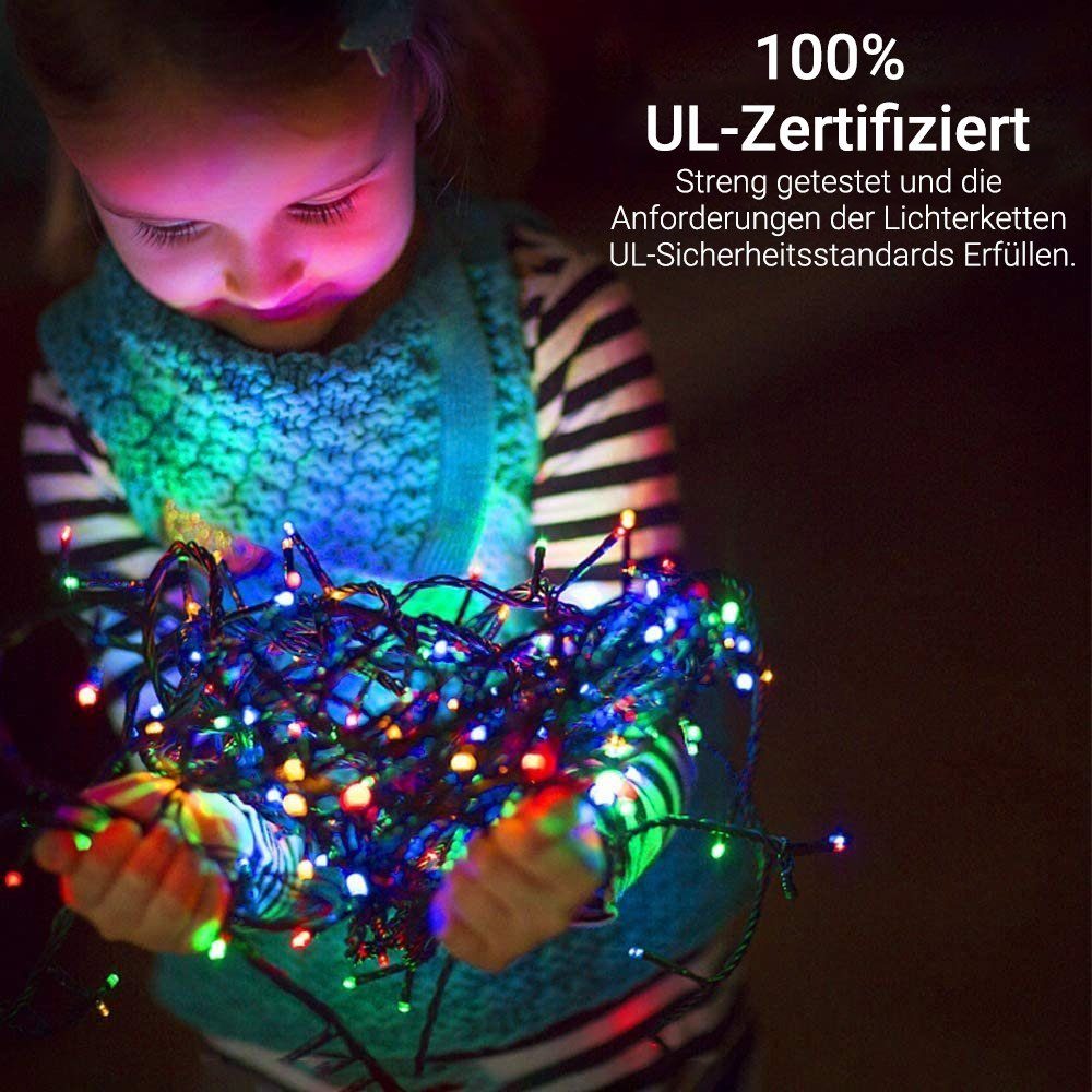 Elegear LED-Lichterkette 20M Bunte 8 Weihnachtsdeko fenster fensterbilder Modi weihnachten IP44, LED Lichtervorhang, für Weiches Licht Weihnachtsbäume