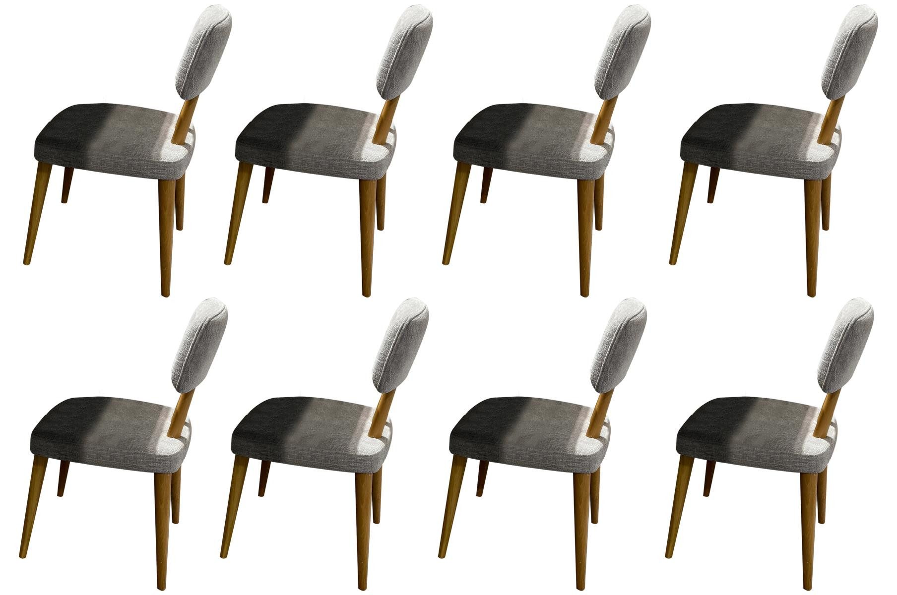 JVmoebel Esszimmerstuhl Exklusive Designer-Stühle aus hochwertigem Stoff in Grau (8 St)