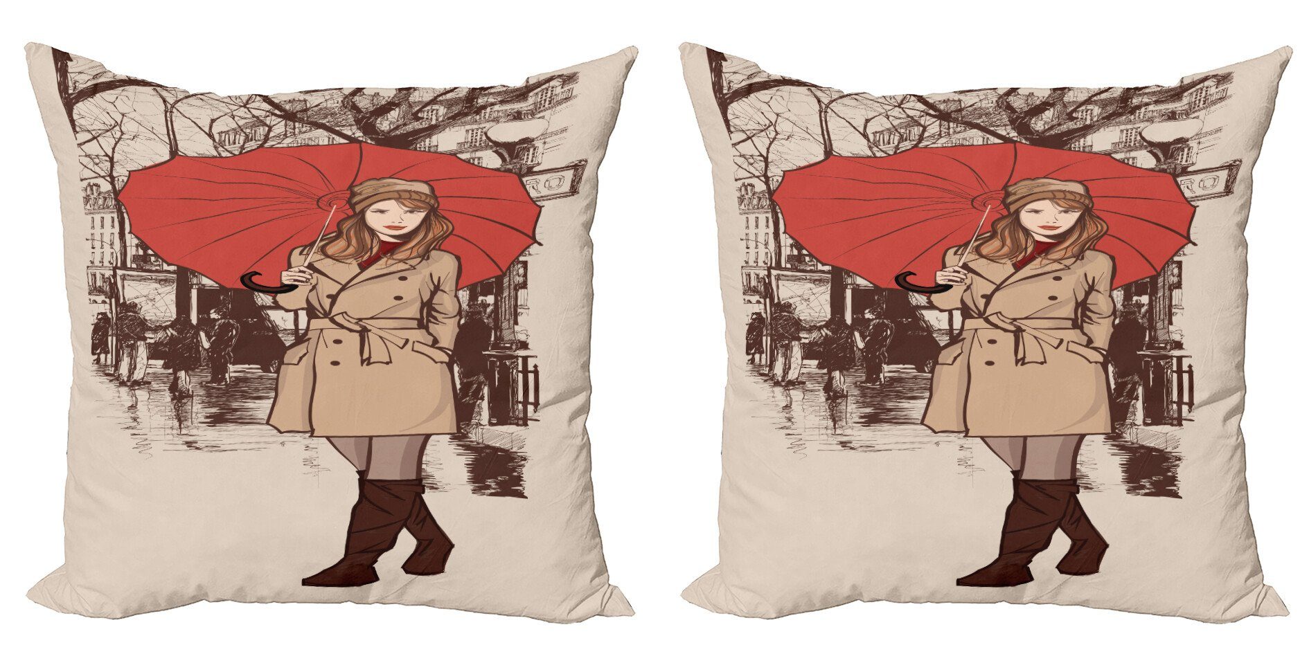 Stück), Doppelseitiger Regenschirm-Mädchen Digitaldruck, Walking (2 in Kissenbezüge Modern Lady Paris Accent Abakuhaus