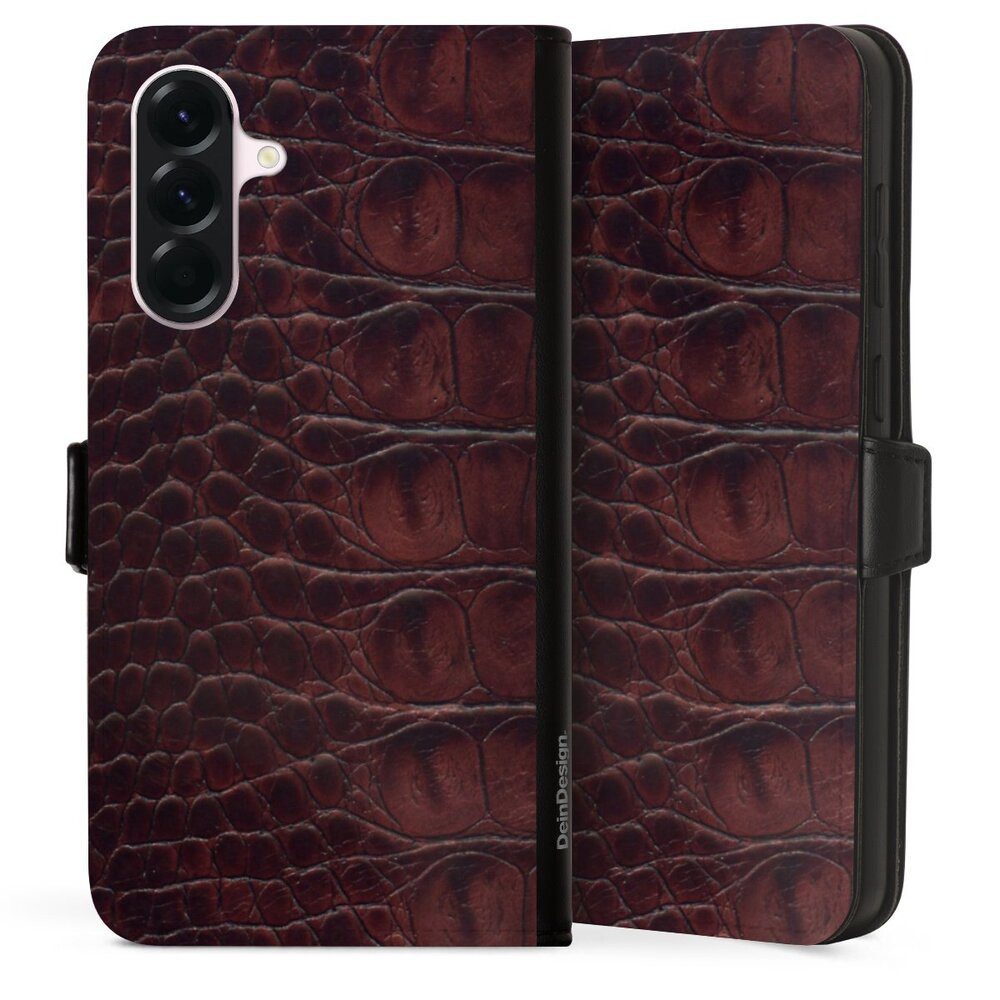 DeinDesign Handyhülle Krokodil Leder Animalprint Croco dark brown, Samsung Galaxy A56 5G Hülle Handy Flip Case Wallet Cover