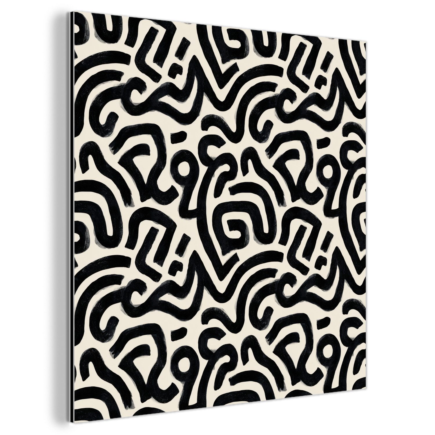 MuchoWow Metallbild Modern - Abstrakt - Schwarz, Inkl. Aufhängung, Alu-Dibond-Druck, Wandbild aus Metall, Aluminium deko, 20x20 cm