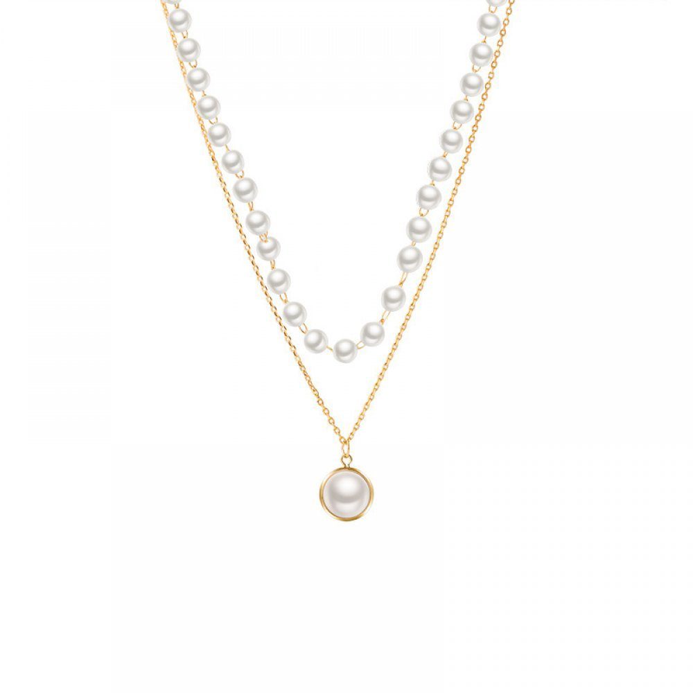 WaKuKa Charm-Kette Schmuck Mehrschichtige Metallkette Perlenkette Damen (1-tlg)