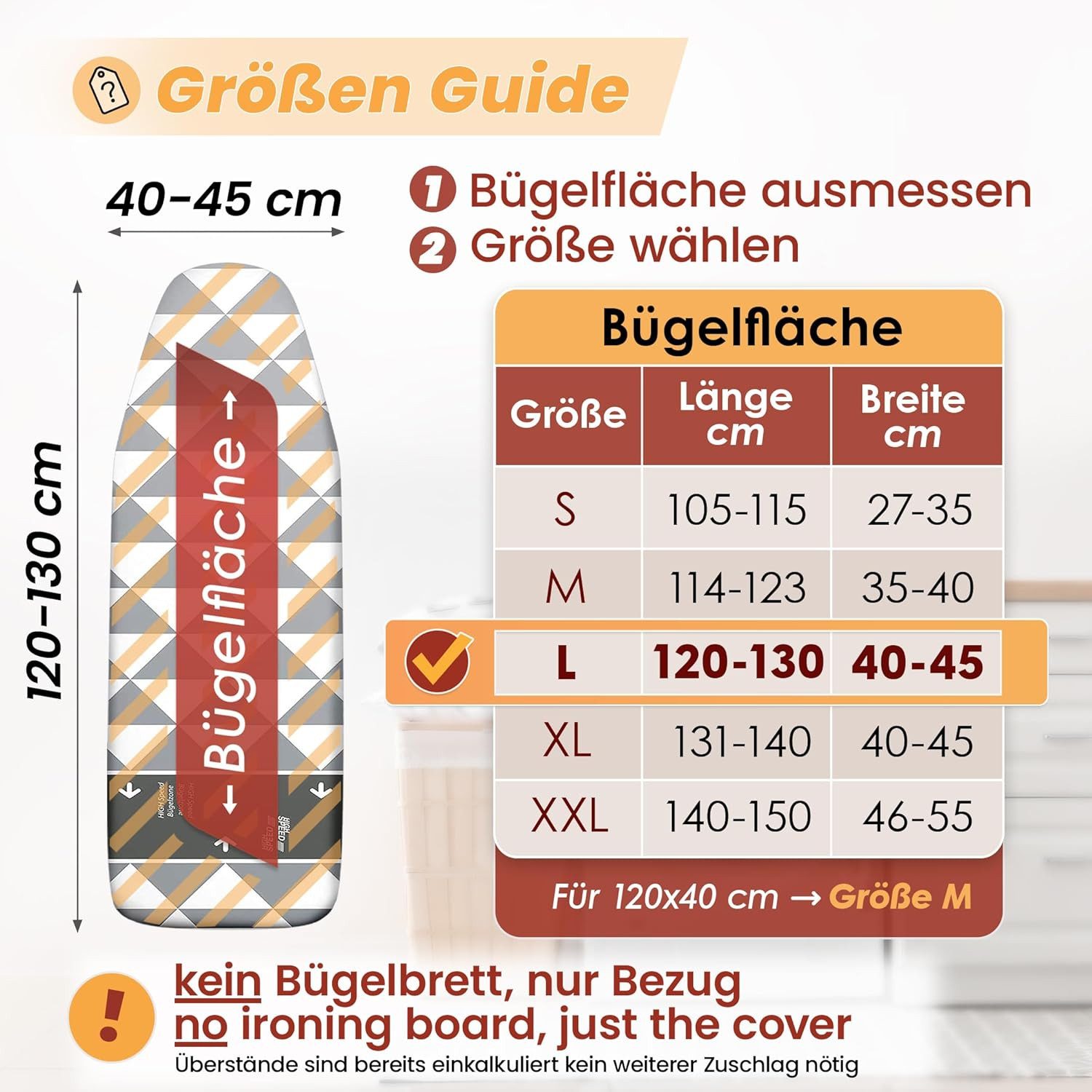 Arteneur Bügelbrettbezug, Made in Germany, OEKOTEX100, Zubehör für alle Bügeltische dank 5 Größen, Vergleichssieger, Hitzereflektierend, Gummizug