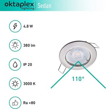 Oktaplex lighting LED Einbaustrahler 3er Set LED Deckenstrahler flach inkl. LED Module 5W 380 Lumen, Dimmbar, Leuchtmittel wechselbar, warmweiß, 3000 Kelvin 230V silber