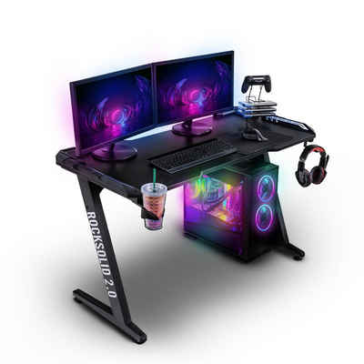 ELITE Gaming Gamingtisch Elite Gamer-Schreibtisch Rocksolid, RGB-LED (Jugendschreibtisch inkl. Getränke-, Headset- und Controller-Spiele-Halterung, 2-St., Schreibtisch, verstellbare Standfüße, Kabelkanal, ergonomisches Design), Gamingtisch inkl. Fernbedienung & Handyhalterung - 200 kg belastbar