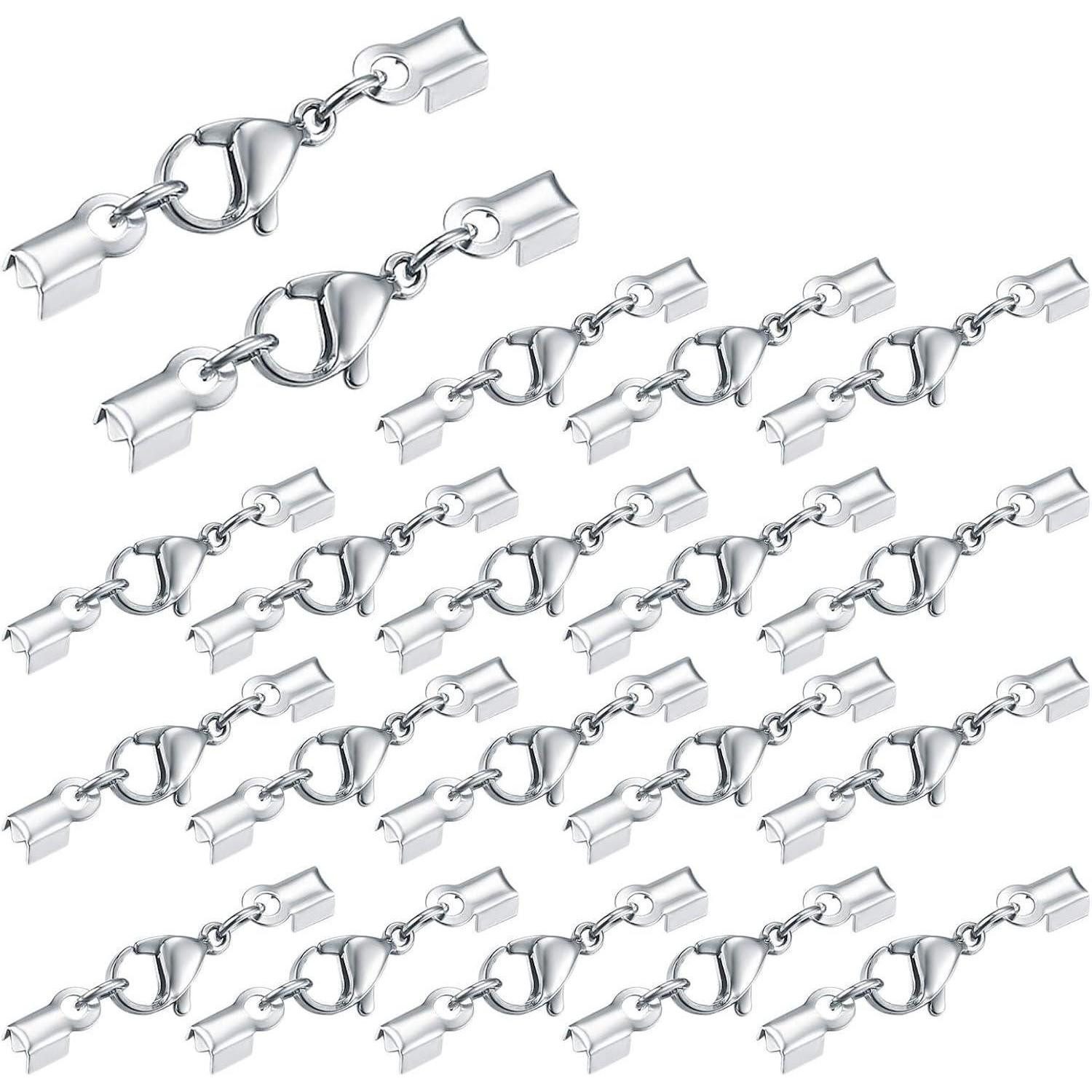Einlage für Armschmuck Verschluss Edelstahl Karabiner Lederband Kette 20 Stk DIY Silber