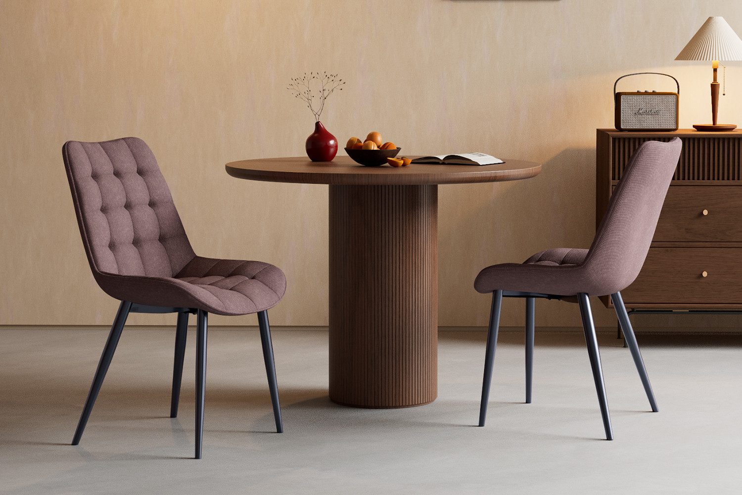 HOMAVO Esszimmerstuhl Stuhlset – Polsterstühle, Samt oder Webstoff, Metall-Füße (Nach EN 12520 geprüft), mit Ergonomischer Rückenlehne und Metallbeinen