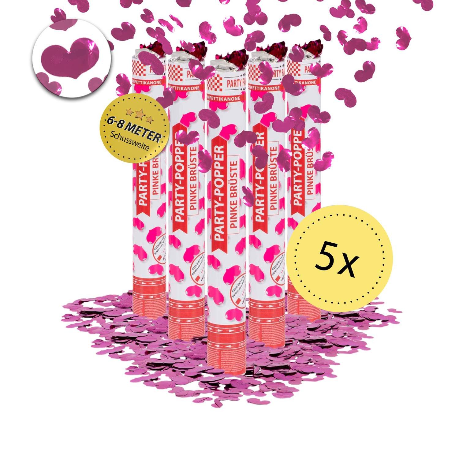 Party Factory Konfetti Party Popper 40cm Pinke Brüste Konfetti 5er Set JGA Party Deko