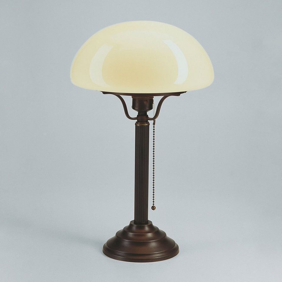 Licht-Erlebnisse Nachttischlampe Z1, ohne Leuchtmittel, Tischleuchte 43 cm  Creme Echt-Messing Glas Zugschalter E27 Jugendstil
