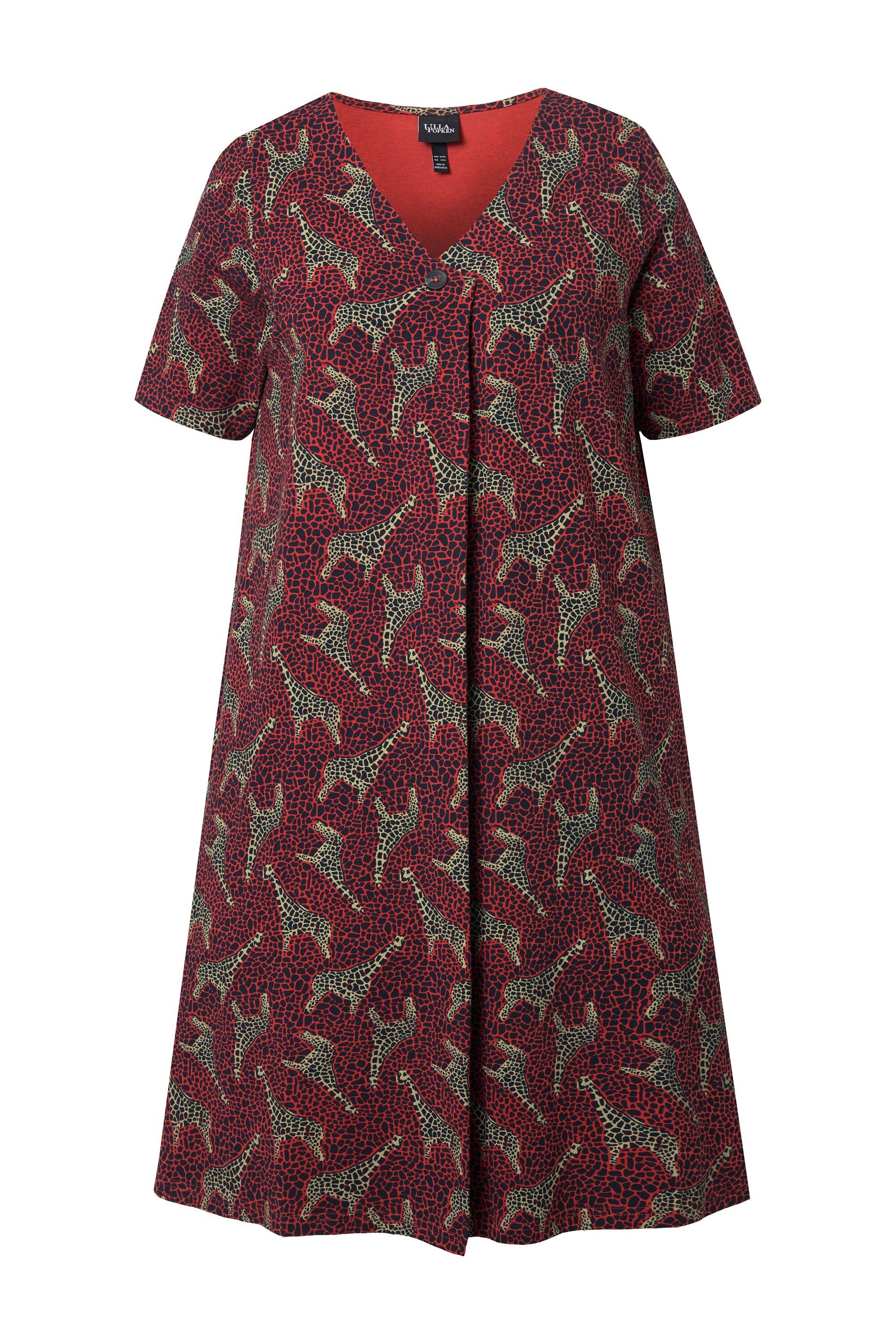 Ulla Popken Maxikleid Kleid Animalmuster A-Linie V-Ausschnitt Halbarm