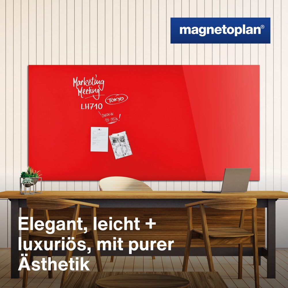magnetoplan® Anzeigetafel Glas-Magnettafel 80x60cm magnetisch/beschreibbar- Rot - rahmenlos (1-St)