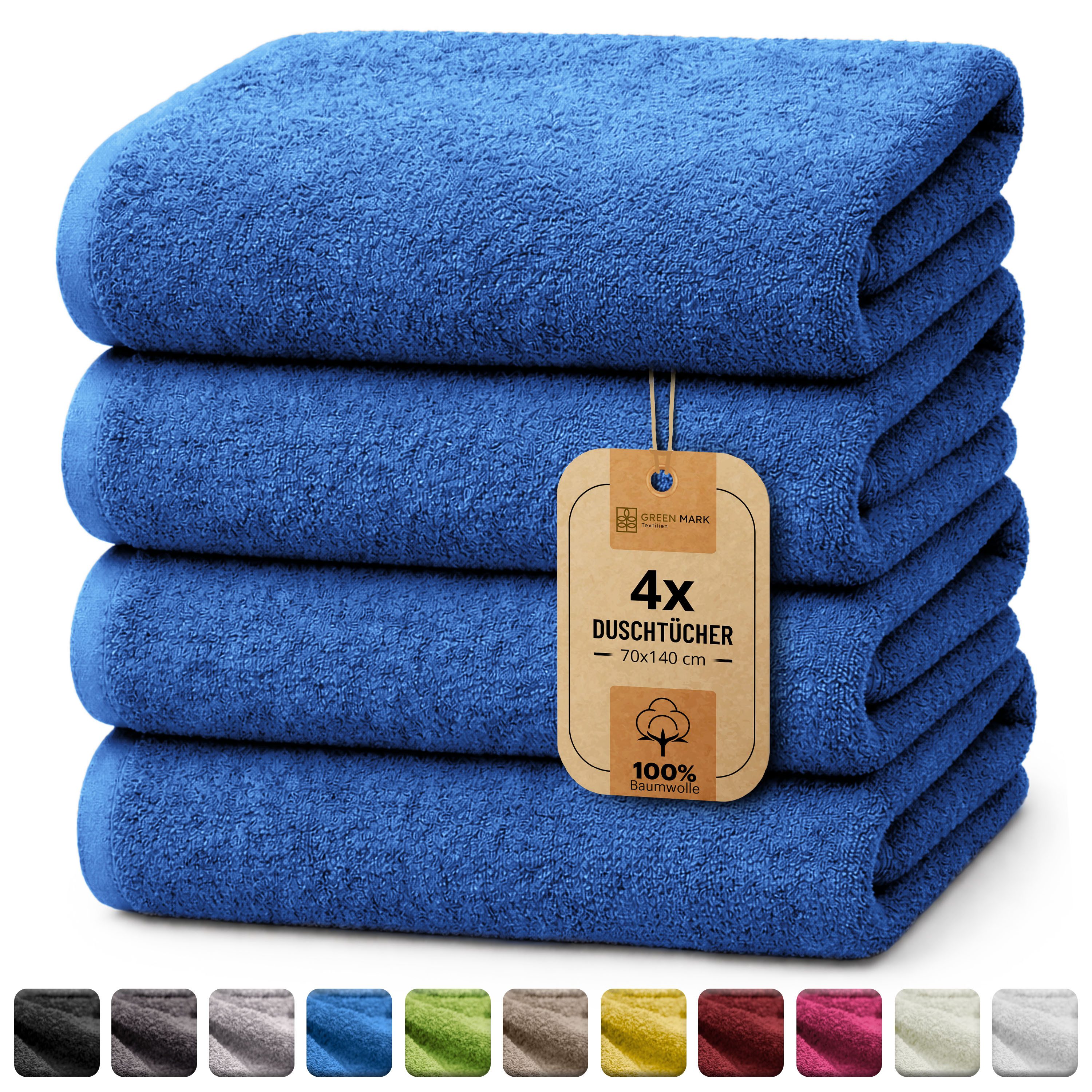NatureMark Duschtuch 4er-Sparpack Frottier Duschtücher 70x140cm, 100% Baumwolle (4-St), Duschhandtuch 70x140cm Royal blau