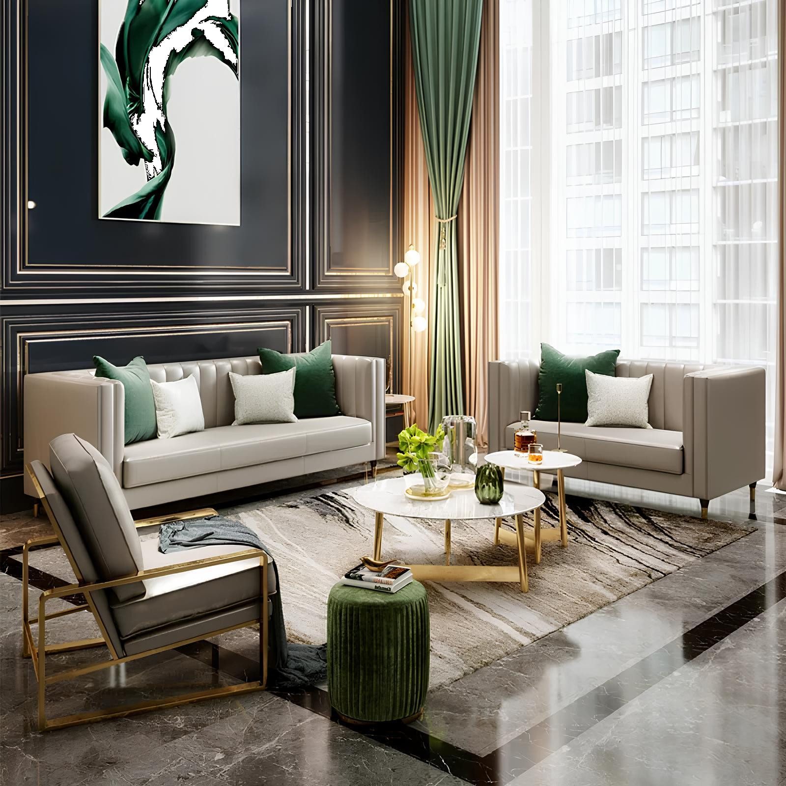 Xlmoebel Polstergarnitur Stilvolles Sofa-Set mit hochwertigem Stoffbezug in neutraler Farbe, (3-tlg., Sofagarnitur 3+2), Hergestellt in Europa