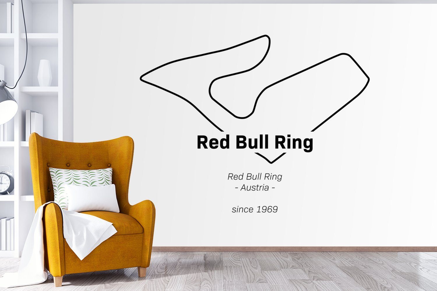 Fototapete - für MuchoWow Ring Schlafzimmer, bedruckt, St), Matt, Wallpaper Wohnzimmer, Vinyl Kinderzimmer, (6 Formel-1-Rennstrecke, Bull Red Tapete