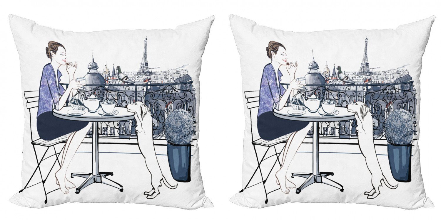 Stück), Doppelseitiger Städtisch Kissenbezüge Paris Accent (2 Digitaldruck, mit Abakuhaus Frau Frühstück Modern
