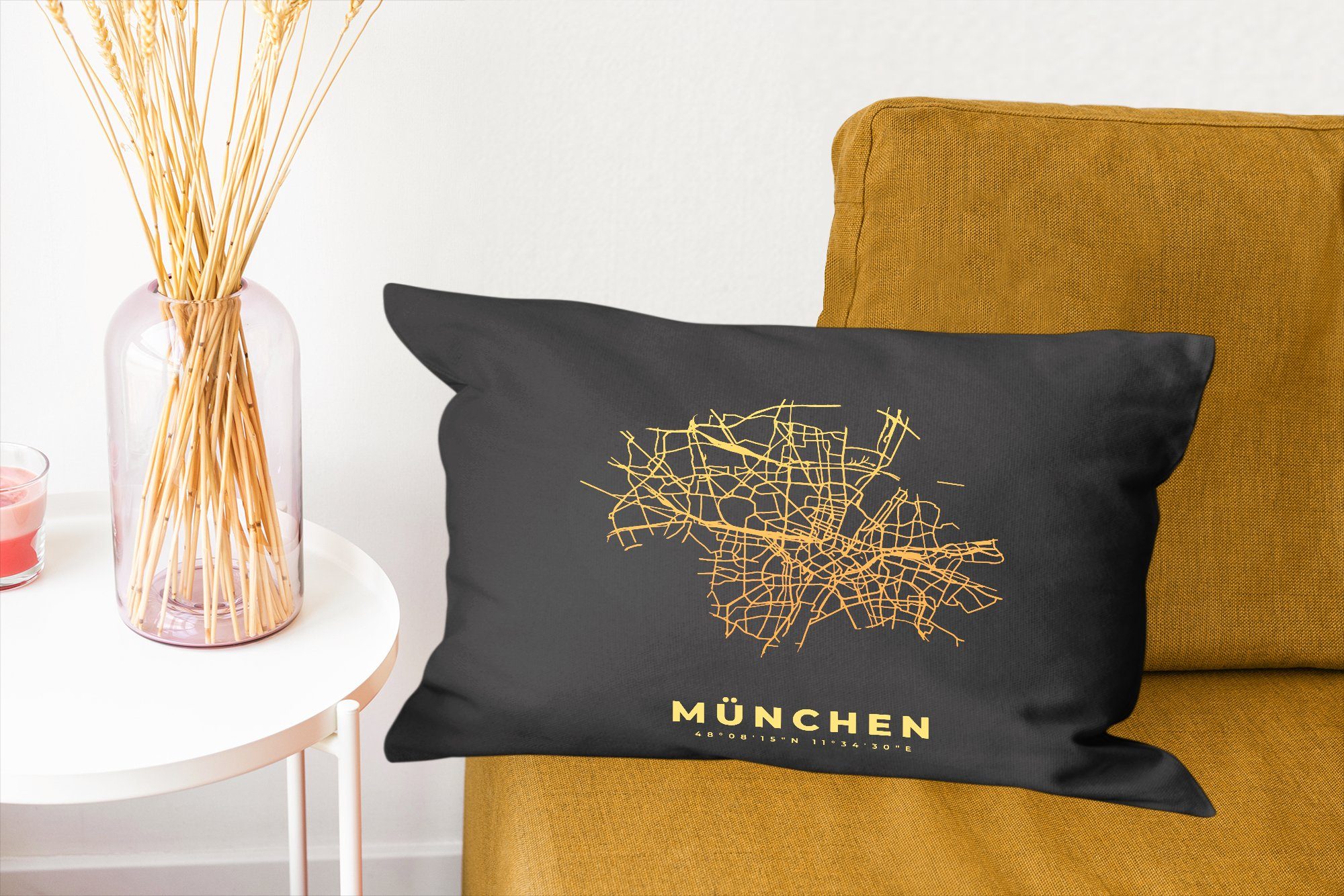 MuchoWow Dekokissen Gold - - Zierkissen, Füllung, Dekokissen Karte Schlafzimmer mit Wohzimmer München Dekoration, - Stadtplan