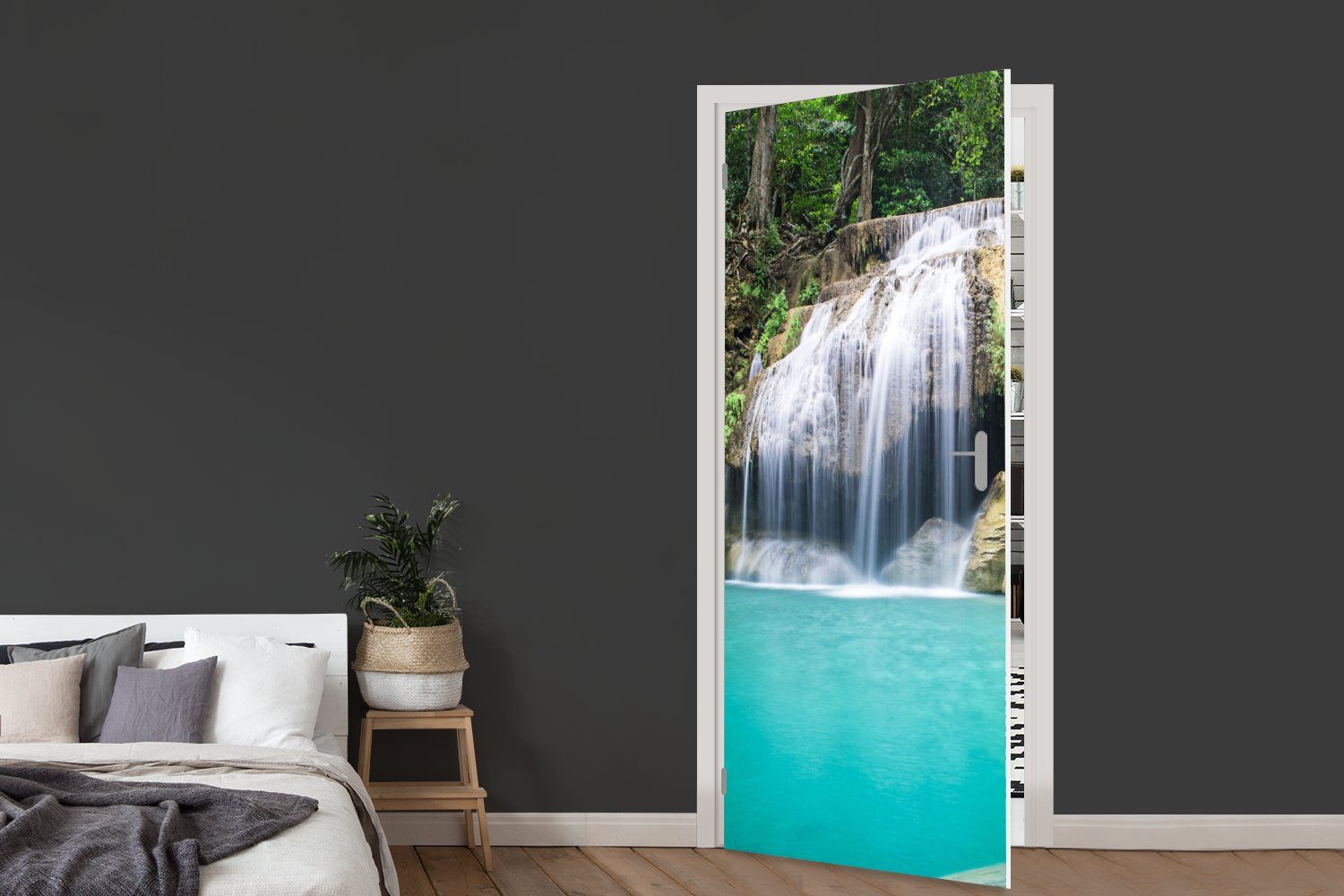 - Tür, cm bedruckt, - Wasserfall (1 Wasser St), MuchoWow Türtapete Fototapete Matt, für 75x205 Türaufkleber, Bäume,