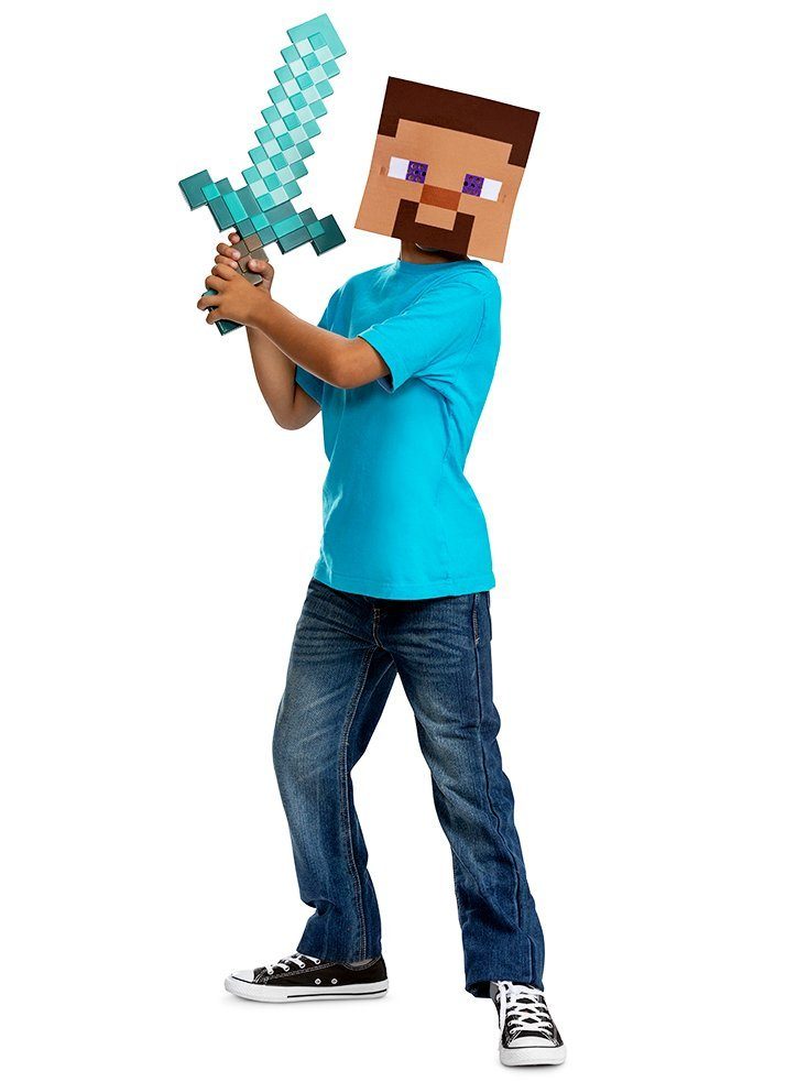 Metamorph Kostüm Minecraft - Accessoire-Set Steve, Das klassische Schaumstoff-Schwert und die quadratische Maske vom Star