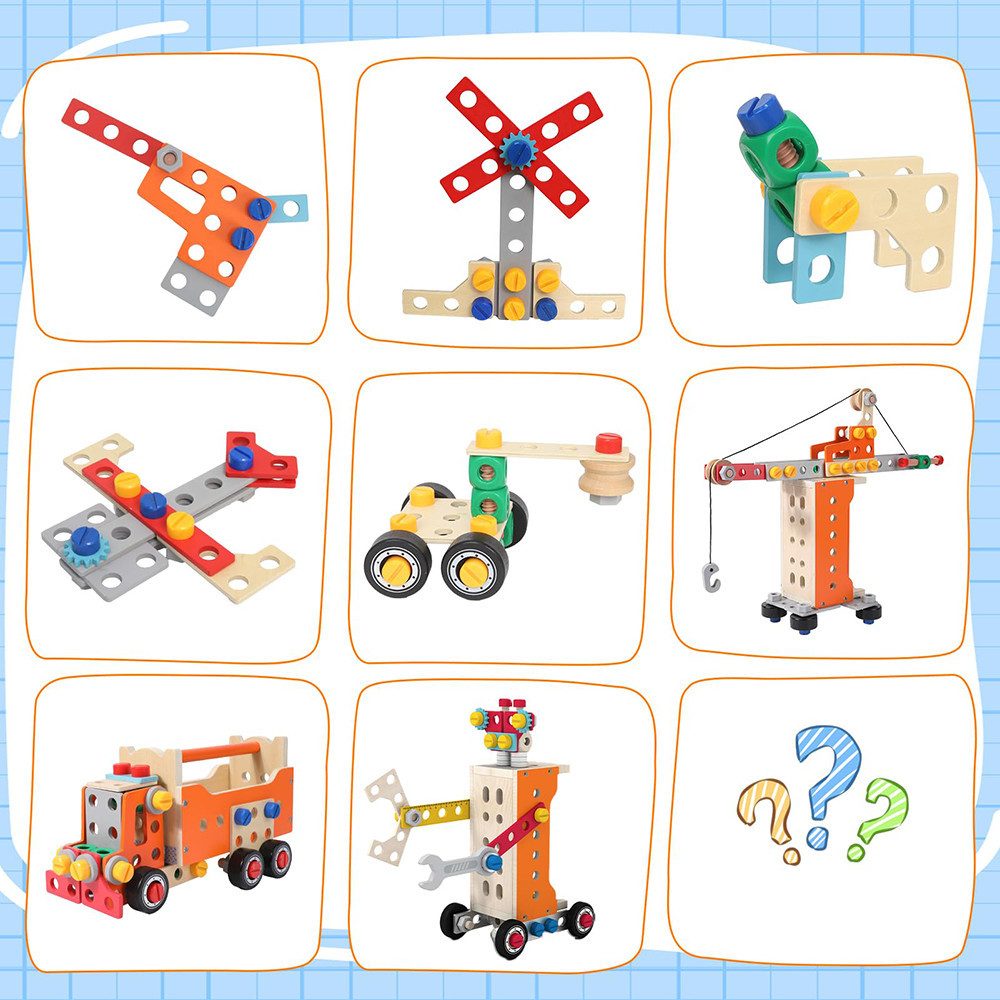 Zaewry Spielwerkzeug 124-teiliges Holz-Werkzeugset für Kleinkinder, Spielwerkzeug, (124-tlg., Lernspiele Geschenk Junge Mädchen ab 3 Jahren), Montessori Bildungsbauspielzeug,Werkzeug Lernspiele 3 4 Jahre